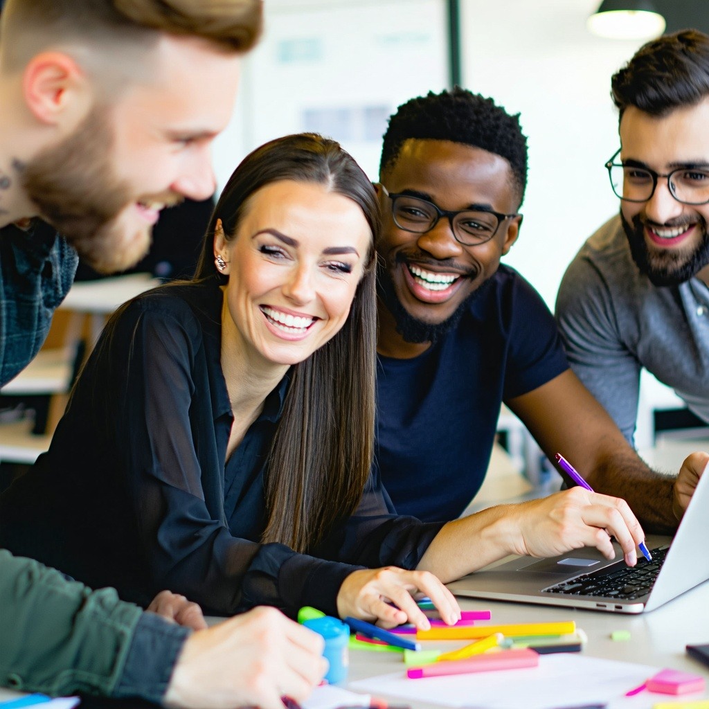 happy team training at work